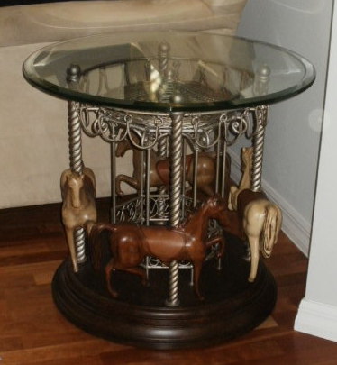 End Table 4 Horse Carousel Round  Dark