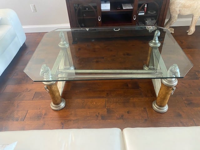1990s Horse Coffee Table with Beveled Glass Top