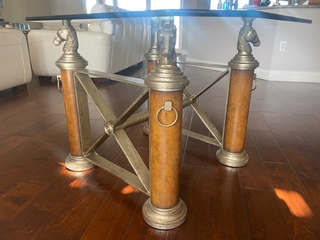 1990s Horse End Table with Beveled Glass Top