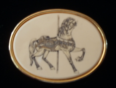Scrimshaw Carousel Horse Pin