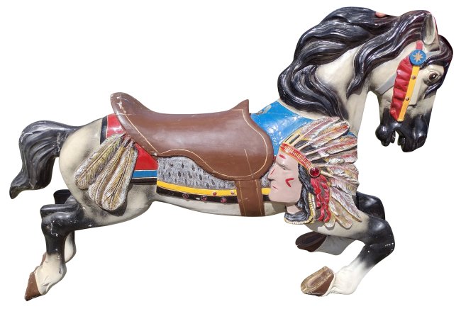 Allan Herschell Carousel Horse Jumper , half and half , Indian Chief Head