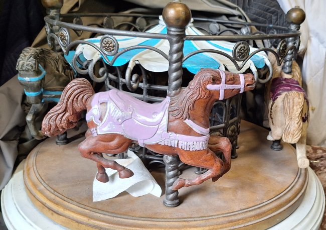 White & Blue Carousel  Cocktail Table 4 Horses Custom order