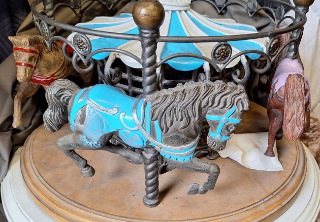 White & Blue Carousel  Cocktail Table 4 Horses Custom order