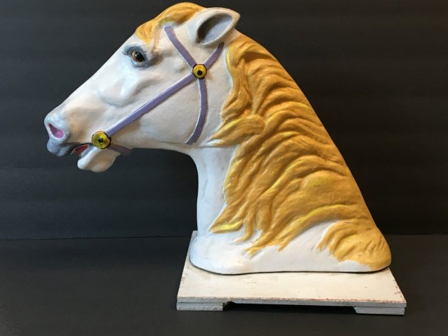 Cast Iron Carousel Horse Head from Kiddie Ride, White
