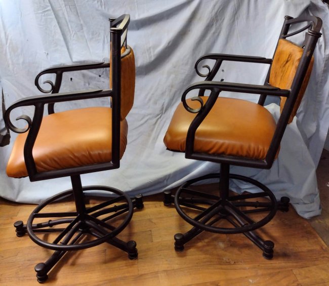 Leather & Cowhide Bar Chairs, old Western Cowboy Decor, Pair