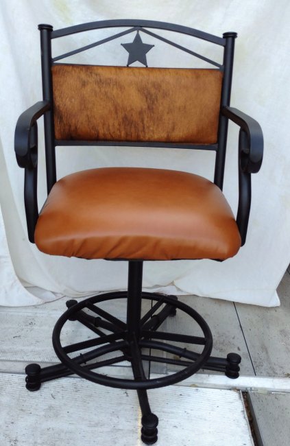 Leather & Cowhide Bar Chairs, old Western Cowboy Decor, Pair