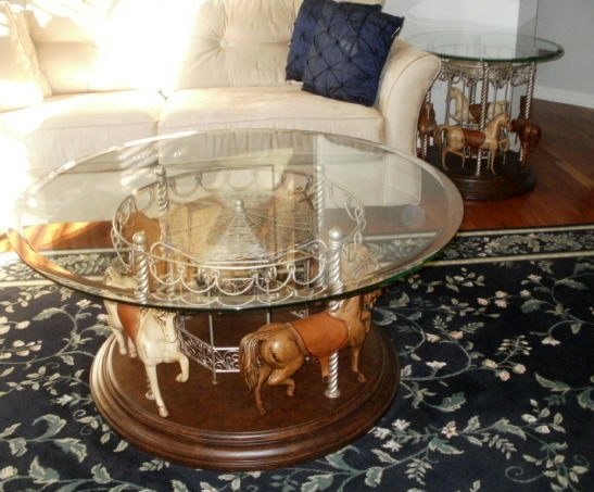 Carousel Horse Rotating Table, 4 Horse ,  Dark Base