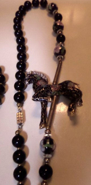 Cloissone Onyx Beaded Necklace Carousel Horse