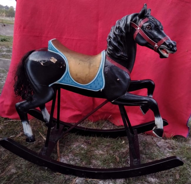Dentzel Prancer, Antique Wood Carousel Horse on Rockers