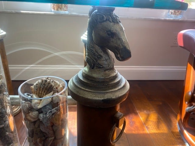1990s Horse End Table with Beveled Glass Top