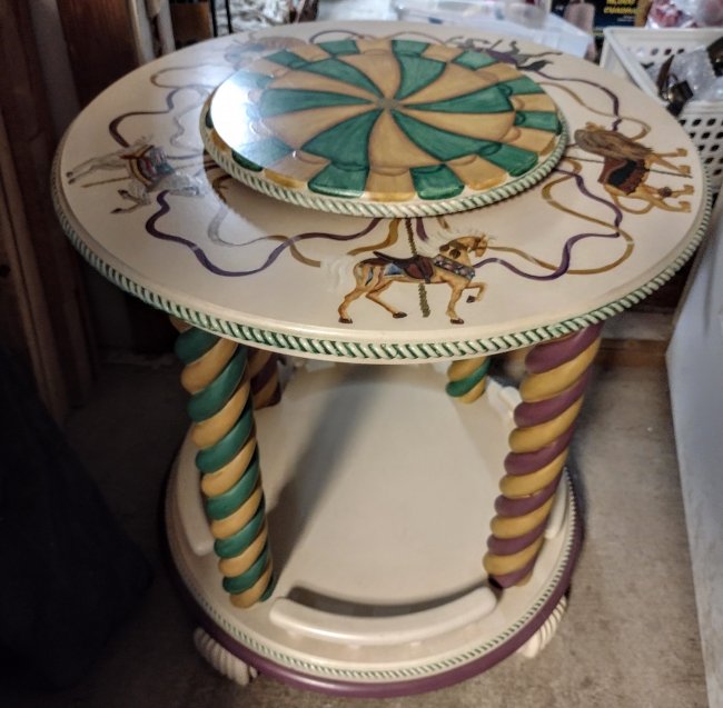 Hand Painted Rotating Carousel End or Small Coffee Table