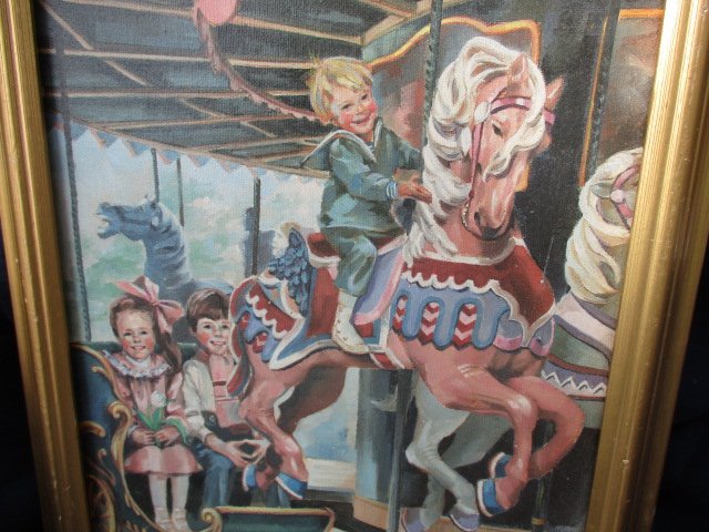 Painting, Carousel Horse and Child Oil  15x19