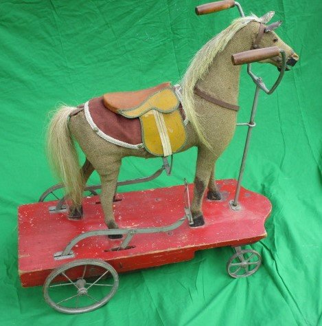 Antique Peddle Hobby Horse on Platform