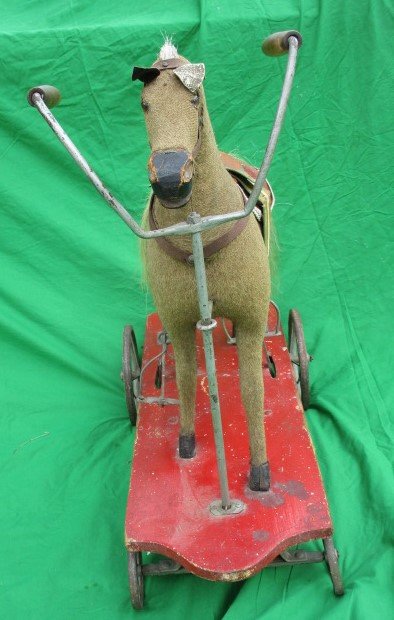 Antique Peddle Hobby Horse on Platform