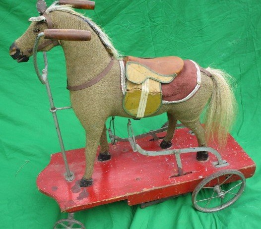 Antique Peddle Hobby Horse on Platform