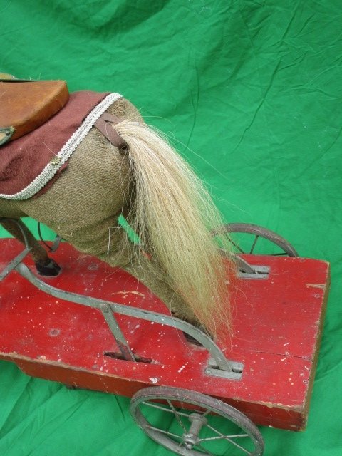 Antique Peddle Hobby Horse on Platform