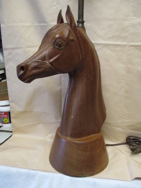 Mid Century Wood Carved Horse Head Lamp