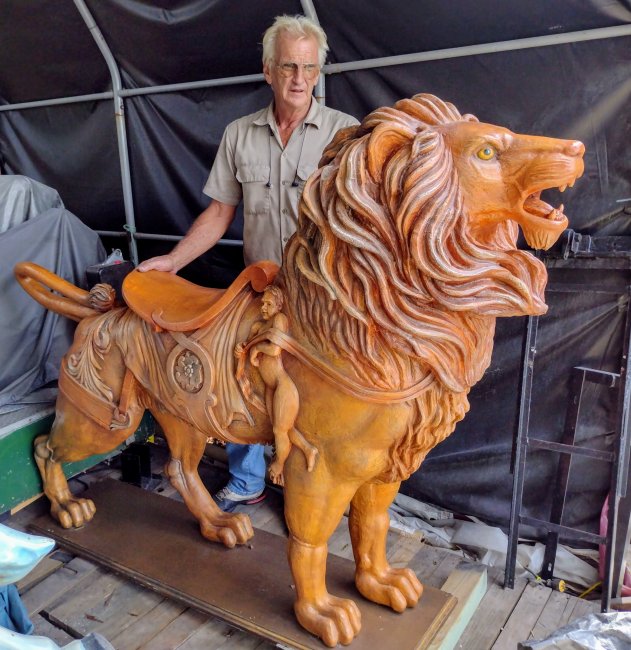 Carousel Wood Lion, Contemporary Carving