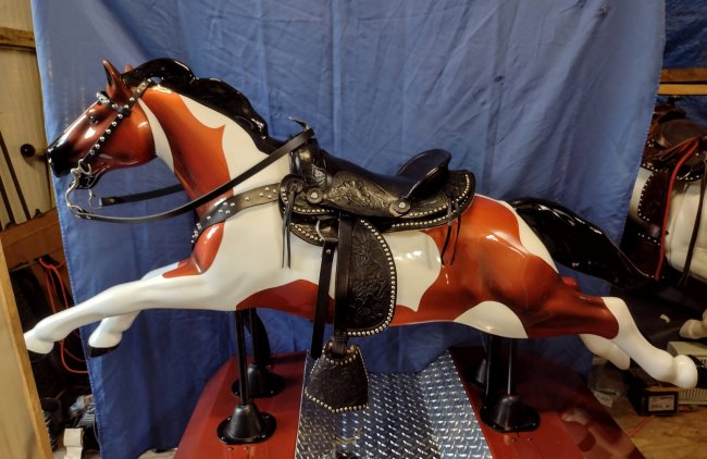 Champion Kiddie Ride Horse, Metallic Tri Colored Pinto