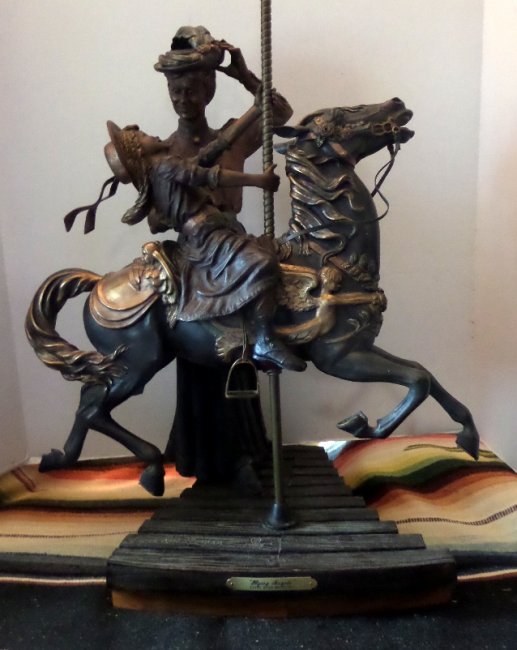 Bronze Carousel Horse and Child Riding with Mom, by Clyde Ross Morgan 28 inches tall