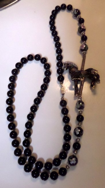Cloissone Onyx Beaded Necklace Carousel Horse