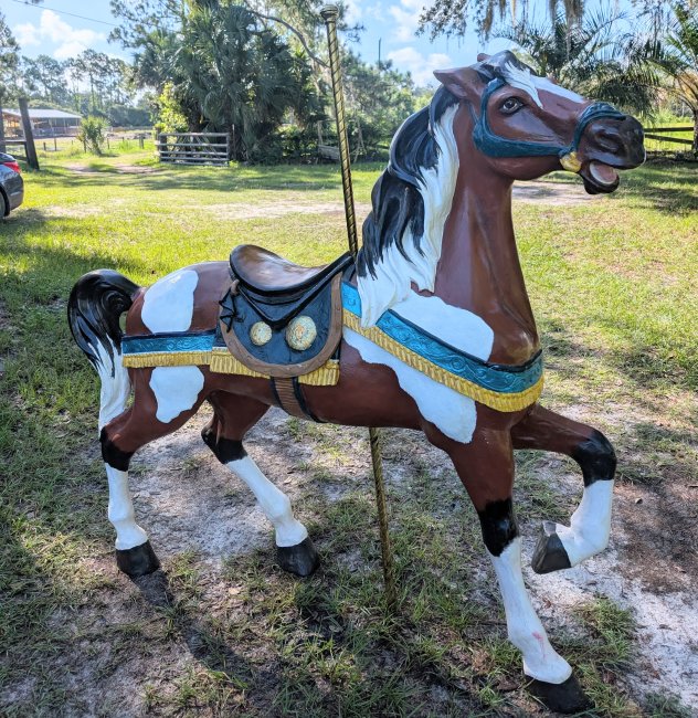 Pinto Carousel Horse Full size Stander, Fiberglass