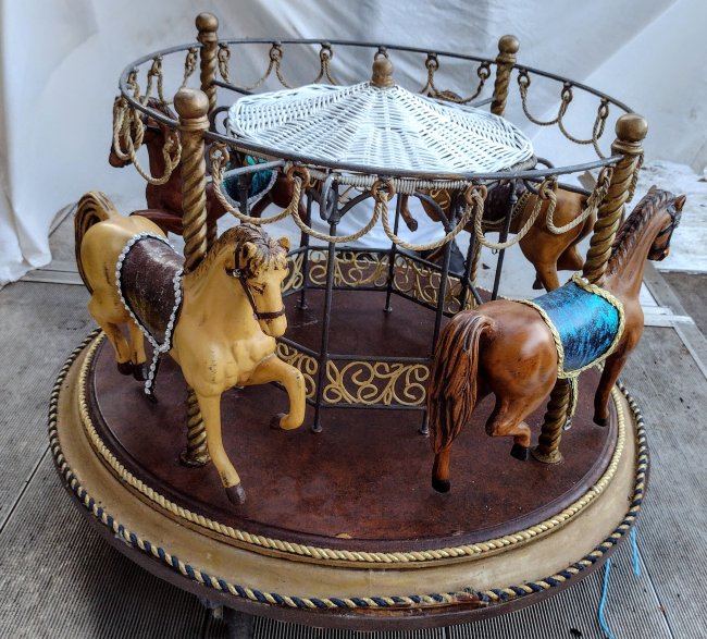 Custom Painted Carouse 4 Horse Cocktail Table w/ Rattan